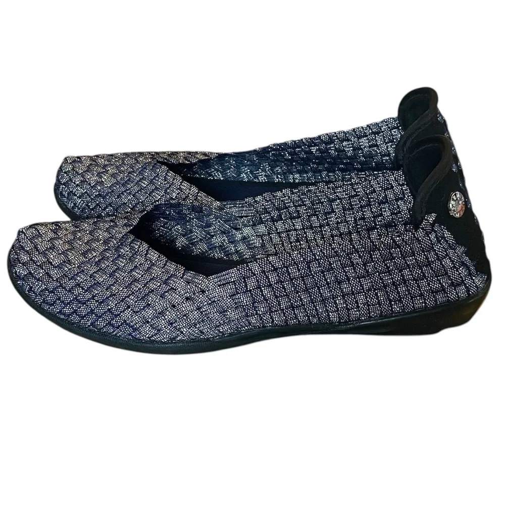 BERNIE MEV Catwalk Ballet Flats Woven Stretch Navy Shimmer Women US 6.5 EU 37
